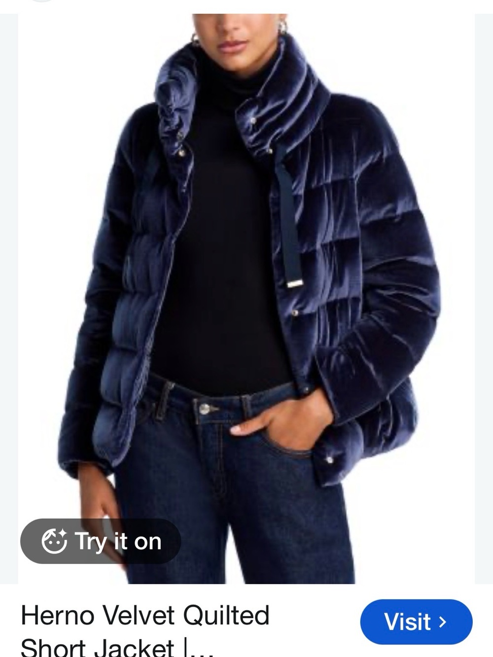 Herno Women’s Blue Velvet puffer jacket.New with tag detached size IT 40 / US 4